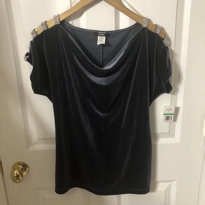 NWT charcoal grey velour, blinged out shirt
